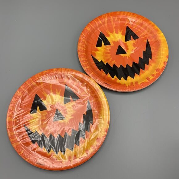 Sealed Amscan Orange Psychedelic Spooks 2 Sets Paper Plates Pumpkin Halloween 9" - Picture 1 of 7